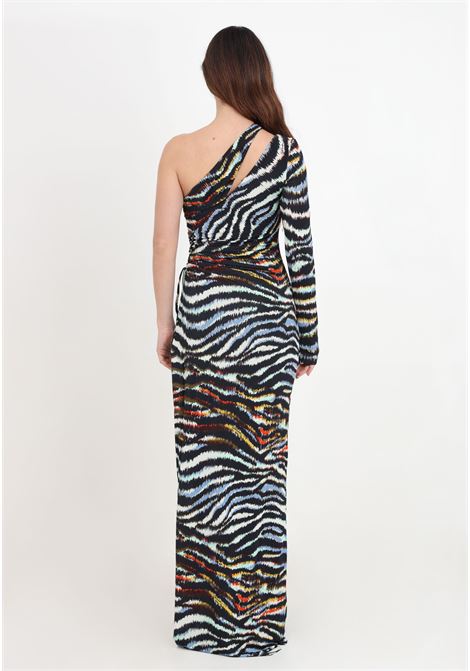 Tiger print women's long one-shoulder dress with deep slit JUST CAVALLI | 76PAO9B3JS263MS3